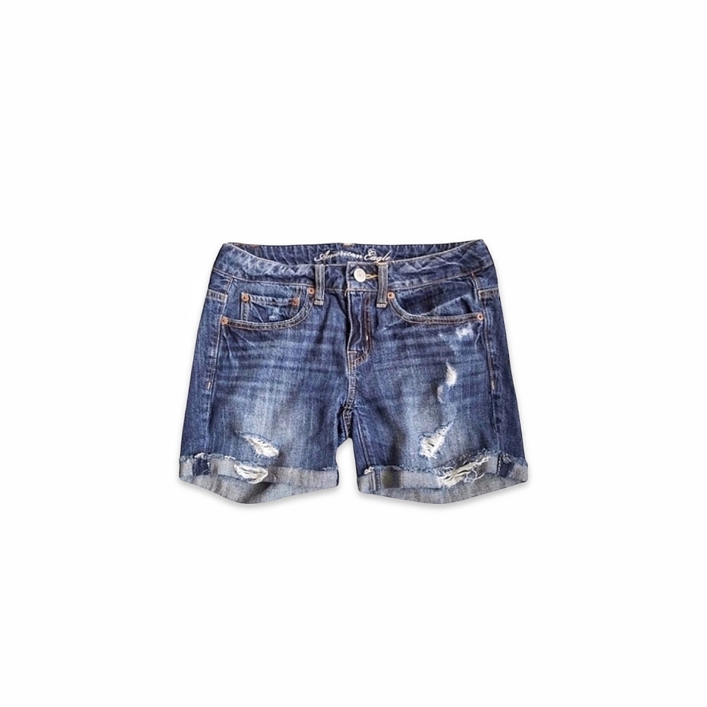 American Eagle Low Rise Distressed 5" Raw Hem Jean Shorts 100% Cotton Size 0